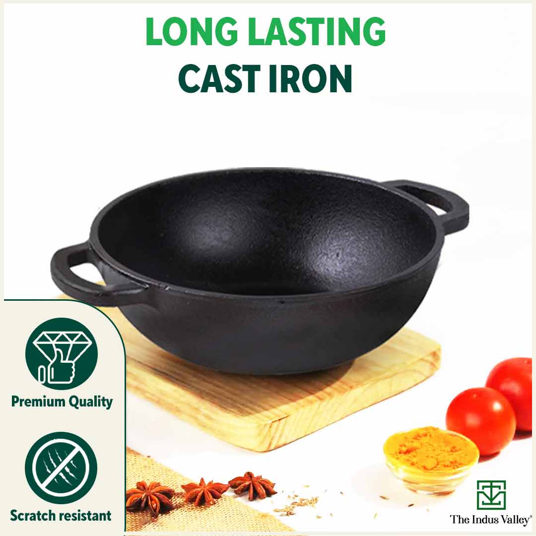 CASTrong Thick Cast Iron 25.4cm Kadai+30.2cm Tawa+Free ₹110 Spatula,Kitchen set for Home, Pre-seasoned,100% Pure,Toxin-free - Image 9