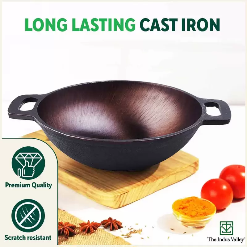 Super Smooth Cast Iron Set: (2.5L)Kadai+ Tawa+ (1.7L)Frypan, Kitchen set for Home, Naturally Nonstick, 100% Pure, Toxin-free, Free 400 Tadka Pan - Image 10