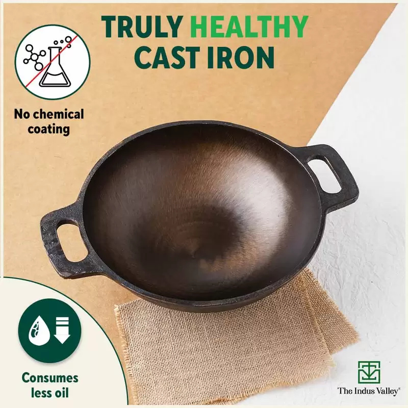 Super Smooth Cast Iron Set: (2.5L)Kadai+ Tawa+ (1.7L)Frypan, Kitchen set for Home, Naturally Nonstick, 100% Pure, Toxin-free, Free 400 Tadka Pan - Image 4