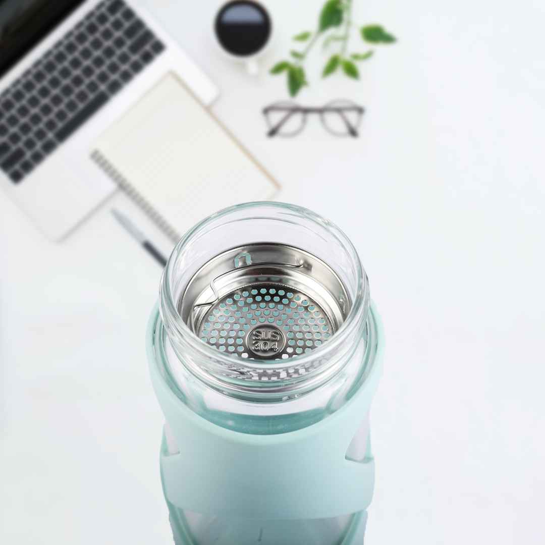 Premium Pro-hydro Borosilicate Glass Bottle 500ml| Removable Filter | Dark blue, Light blue - Image 4