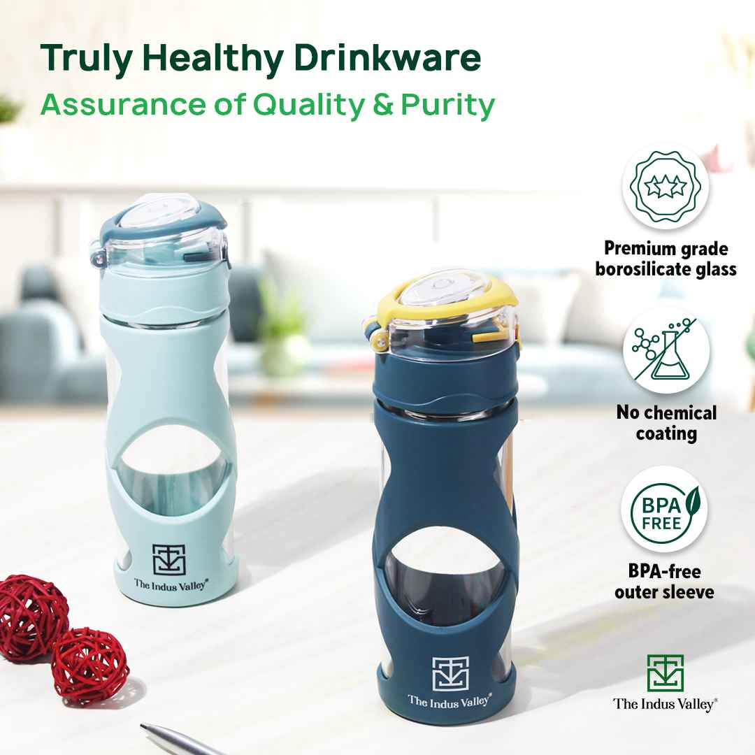 Premium Pro-hydro Borosilicate Glass Bottle 500ml| Removable Filter | Dark blue, Light blue - Image 5
