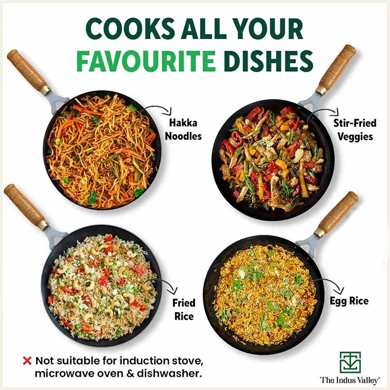 100% Pure Iron Wok 2.2/4.2L with Wooden Handle, Toxin-free Sheet Iron, Pre-seasoned 1/1.5kg - Image 11