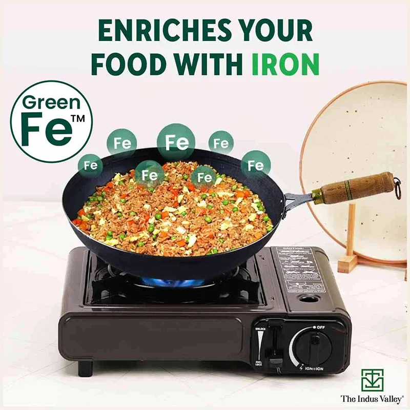 100% Pure Iron Wok 2.2/4.2L with Wooden Handle, Toxin-free Sheet Iron, Pre-seasoned 1/1.5kg - Image 5