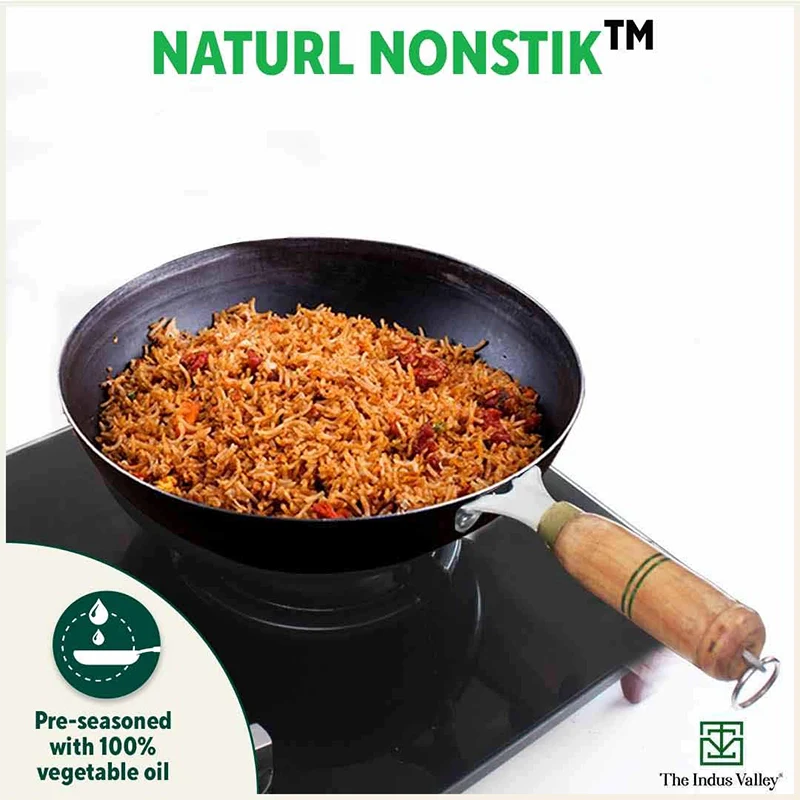 100% Pure Iron Wok 2.2/4.2L with Wooden Handle, Toxin-free Sheet Iron, Pre-seasoned 1/1.5kg - Image 6
