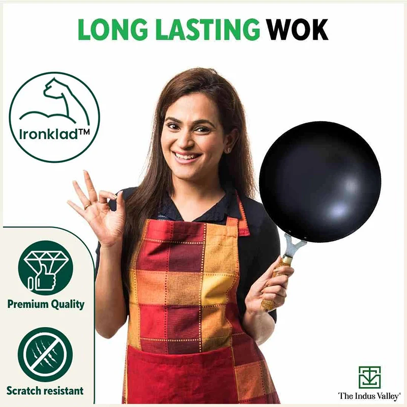 100% Pure Iron Wok 2.2/4.2L with Wooden Handle, Toxin-free Sheet Iron, Pre-seasoned 1/1.5kg - Image 7