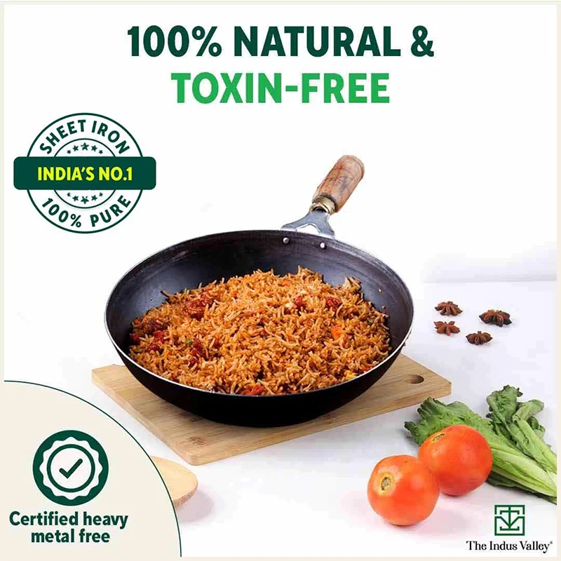 100% Pure Iron Wok 2.2/4.2L with Wooden Handle, Toxin-free Sheet Iron, Pre-seasoned 1/1.5kg - Image 8