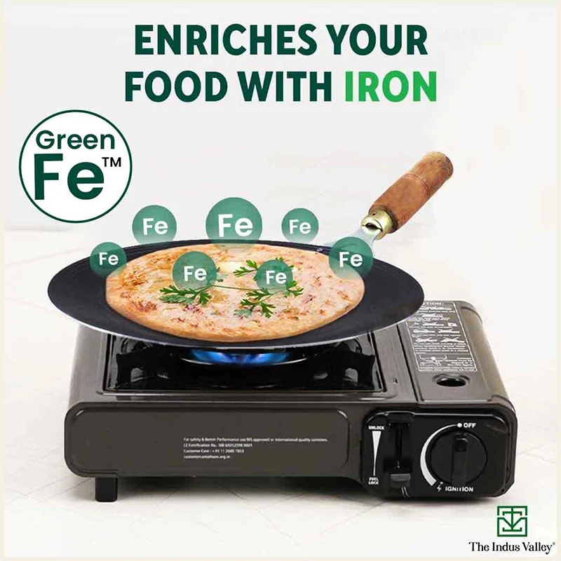 100% Pure Sheet Iron Tawa, Concave, Toxin-free, Seasoned, Wooden Handle, 25.5cm, 0.9kg - Image 5