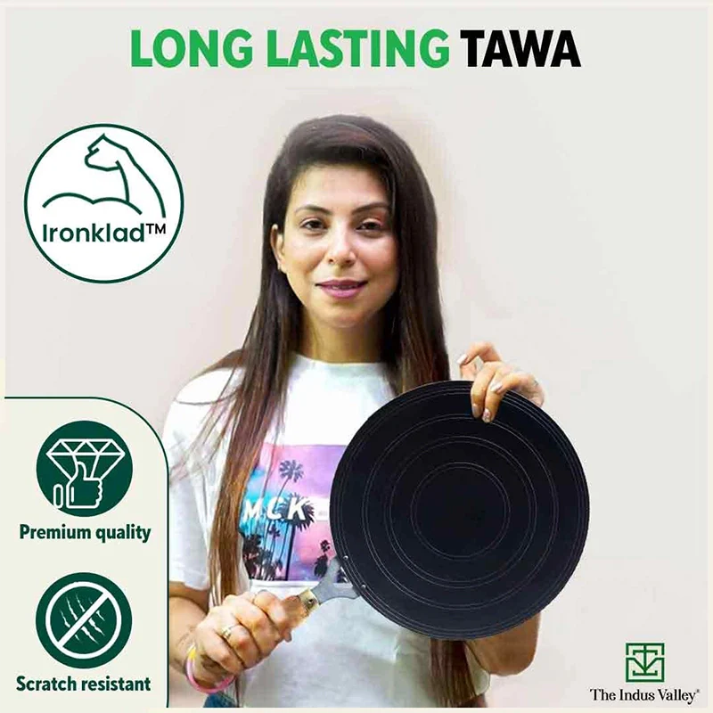 100% Pure Sheet Iron Tawa, Concave, Toxin-free, Seasoned, Wooden Handle, 25.5cm, 0.9kg - Image 7
