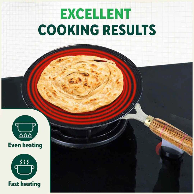100% Pure Sheet Iron Tawa, Concave, Toxin-free, Seasoned, Wooden Handle, 25.5cm, 0.9kg - Image 8