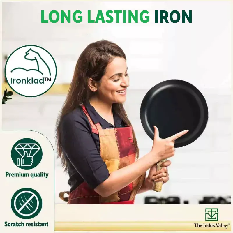 100% Pure Iron Cookware Set: (25.4cm)Kadai+ (26.3cm)Tawa+ (25.4cm)Fry Pan, Toxin-free Sheet Iron, Pre-seasoned, Induction & Gas, Kitchen Set for Home, Free ₹400 Tadka Pan - Image 10