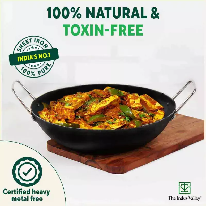 100% Pure Iron Cookware Set: (25.4cm)Kadai+ (26.3cm)Tawa+ (25.4cm)Fry Pan, Toxin-free Sheet Iron, Pre-seasoned, Induction & Gas, Kitchen Set for Home, Free ₹400 Tadka Pan - Image 5