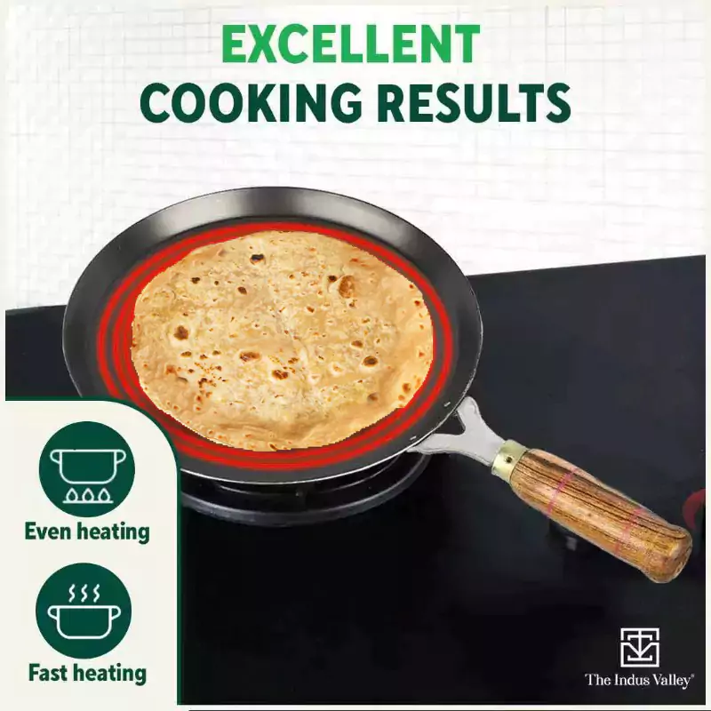 100% Pure Iron Cookware Set: (25.4cm)Kadai+ (26.3cm)Tawa+ (25.4cm)Fry Pan, Toxin-free Sheet Iron, Pre-seasoned, Induction & Gas, Kitchen Set for Home, Free ₹400 Tadka Pan - Image 7