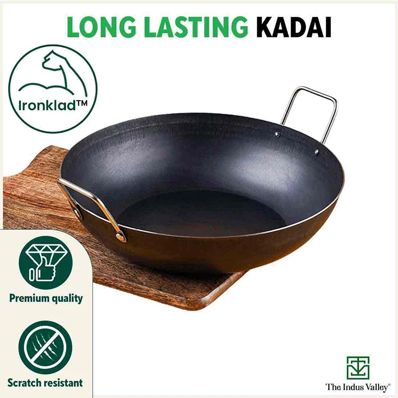 100% Pure Sheet Iron Kadai, Seasoned, Toxin-free, 1.4/2.7/4.4L, 0.6/0.9/1.4kg - Image 7