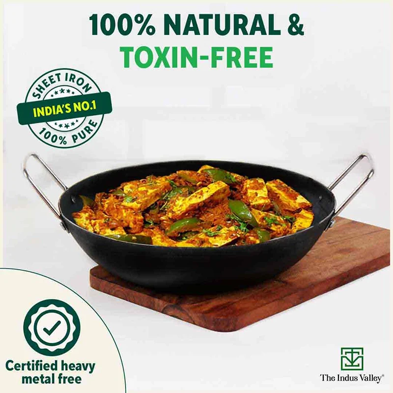 100% Pure Sheet Iron Kadai, Seasoned, Toxin-free, 1.4/2.7/4.4L, 0.6/0.9/1.4kg - Image 8