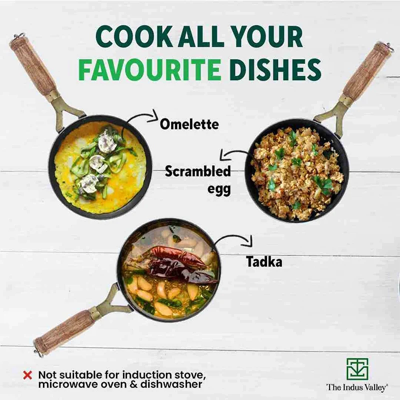 100% Pure Sheet Iron Tadka Pan 0.8/0.43ml with Wooden/Silicone Handle, Seasoned, Toxin-free - Image 10