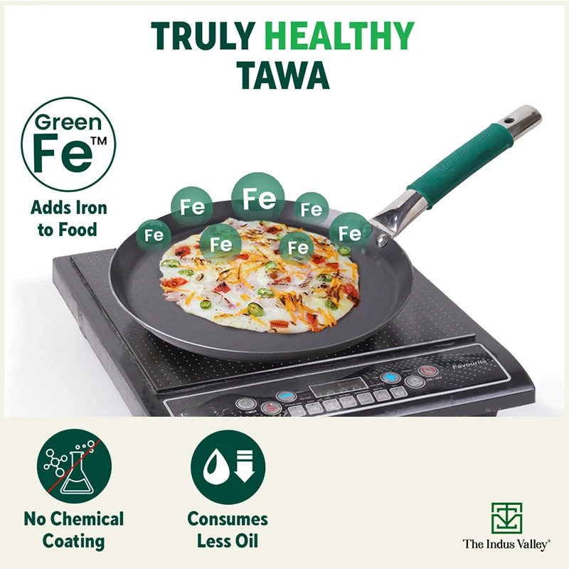 Pure Sheet Iron Tawa 26 cm, Steel Cool Touch Handle & Silicone Grip, Pre-seasoned, Toxin-free, Induction 1 Kg - Image 4