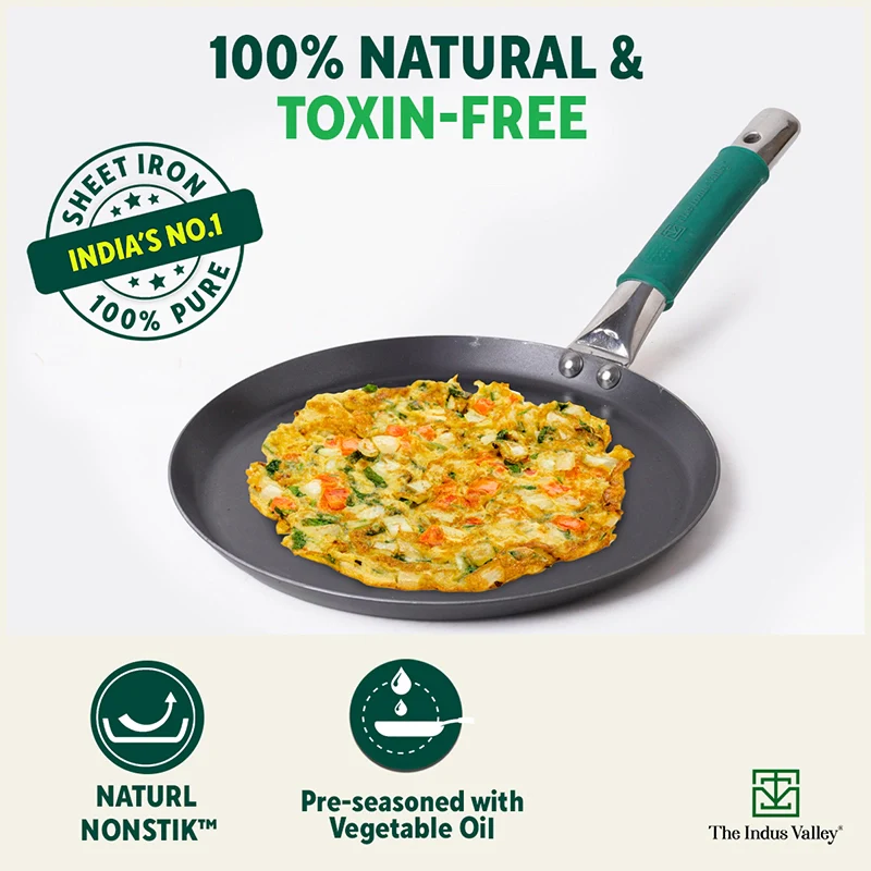 Pure Sheet Iron Tawa 26 cm, Steel Cool Touch Handle & Silicone Grip, Pre-seasoned, Toxin-free, Induction 1 Kg - Image 5