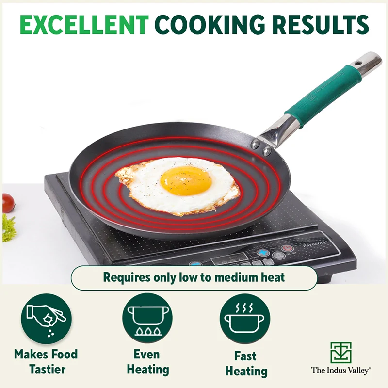 Pure Sheet Iron Tawa 26 cm, Steel Cool Touch Handle & Silicone Grip, Pre-seasoned, Toxin-free, Induction 1 Kg - Image 7