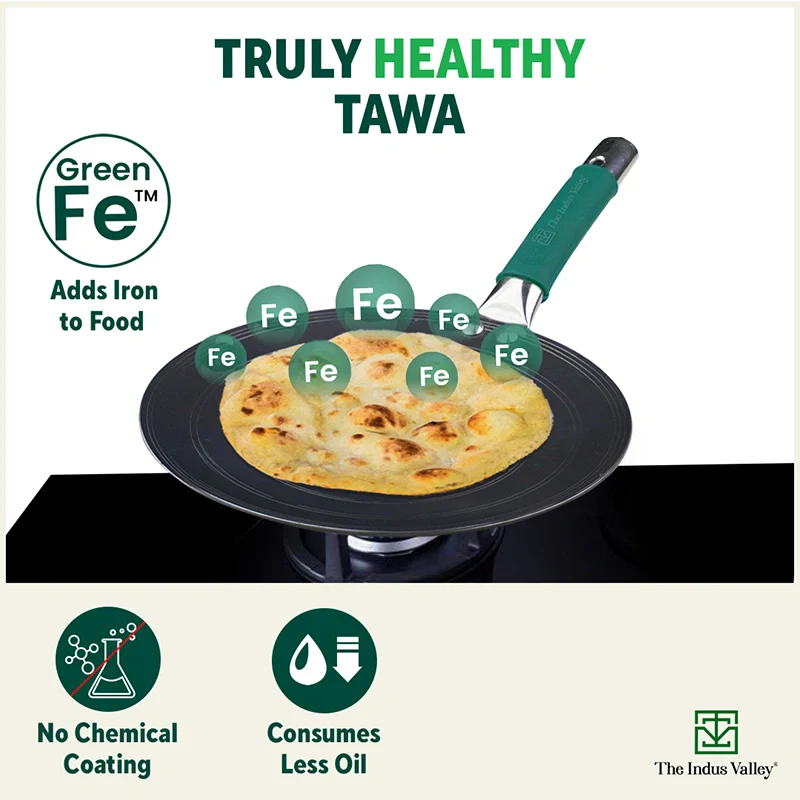 Pure Sheet Iron Concave Tawa 27 cm, Steel Cool Touch Handle & Silicone Grip, Pre-seasoned, Toxin-free - Image 4