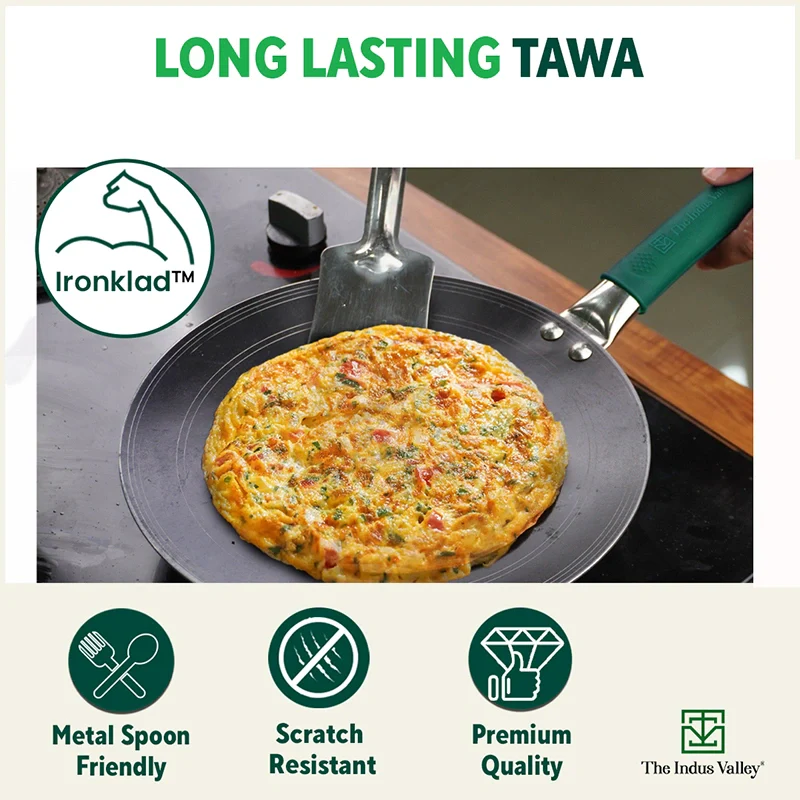 Pure Sheet Iron Concave Tawa 27 cm, Steel Cool Touch Handle & Silicone Grip, Pre-seasoned, Toxin-free - Image 6