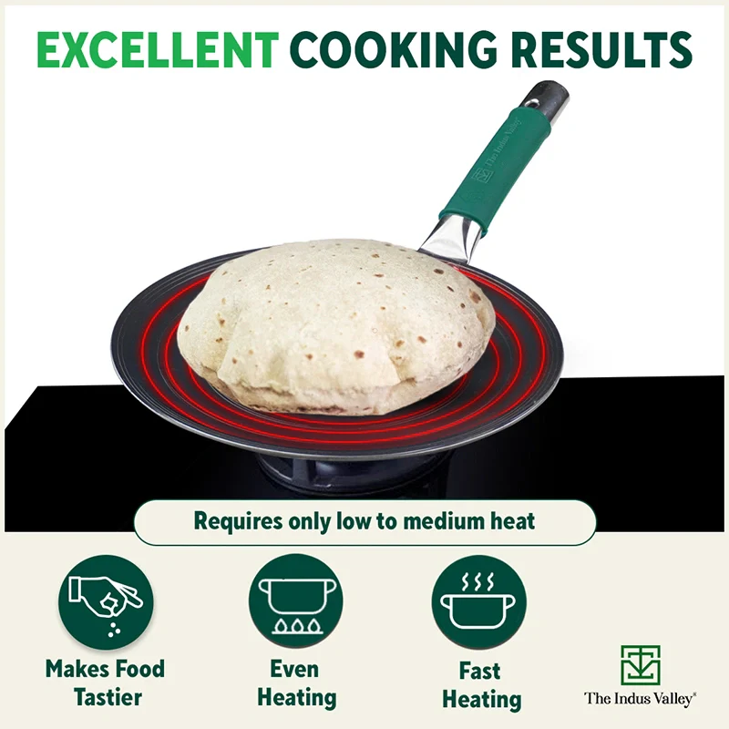 Pure Sheet Iron Concave Tawa 27 cm, Steel Cool Touch Handle & Silicone Grip, Pre-seasoned, Toxin-free - Image 7