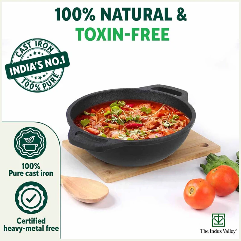 CASTrong Cast Iron Cookware Set: (25.7cm)Tawa+ (25.6cm)Kadai (Wok model), Kitchen Set for Home, Pre-seasoned, 100% Pure, Toxin-free, Free ₹400 Tadka Pan - Image 3