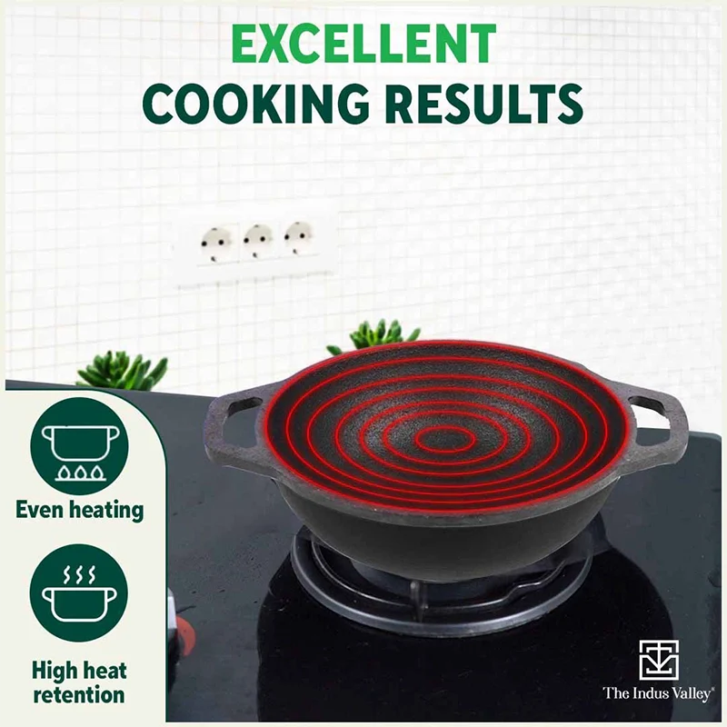 CASTrong Cast Iron Cookware Set: (25.7cm)Tawa+ (25.6cm)Kadai (Wok model), Kitchen Set for Home, Pre-seasoned, 100% Pure, Toxin-free, Free ₹400 Tadka Pan - Image 8