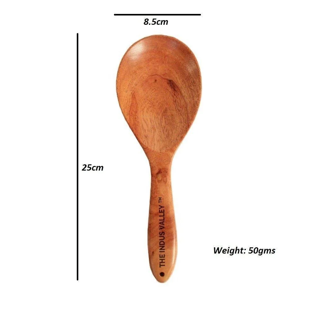 Set of 3 - 100% Natural Neem Wood Cooking & Serving Spoons/Spatula/Ladles, Toxin-free, Anti-microbial - Image 5