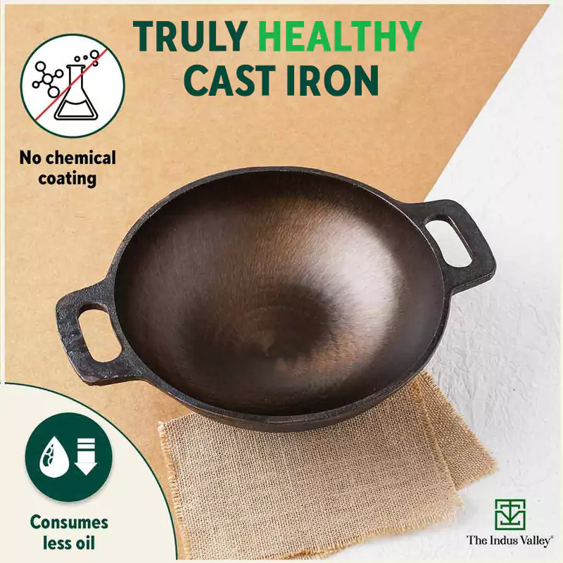 Super Smooth Cast Iron Set: (25.4cm)Frypan+ (25.4cm)Kadai+ (30.5cm)Tawa, Kitchen set for Home, Naturally Nonstick, 100% Pure,Toxin-free, Free 400 Tadka Pan - Image 4