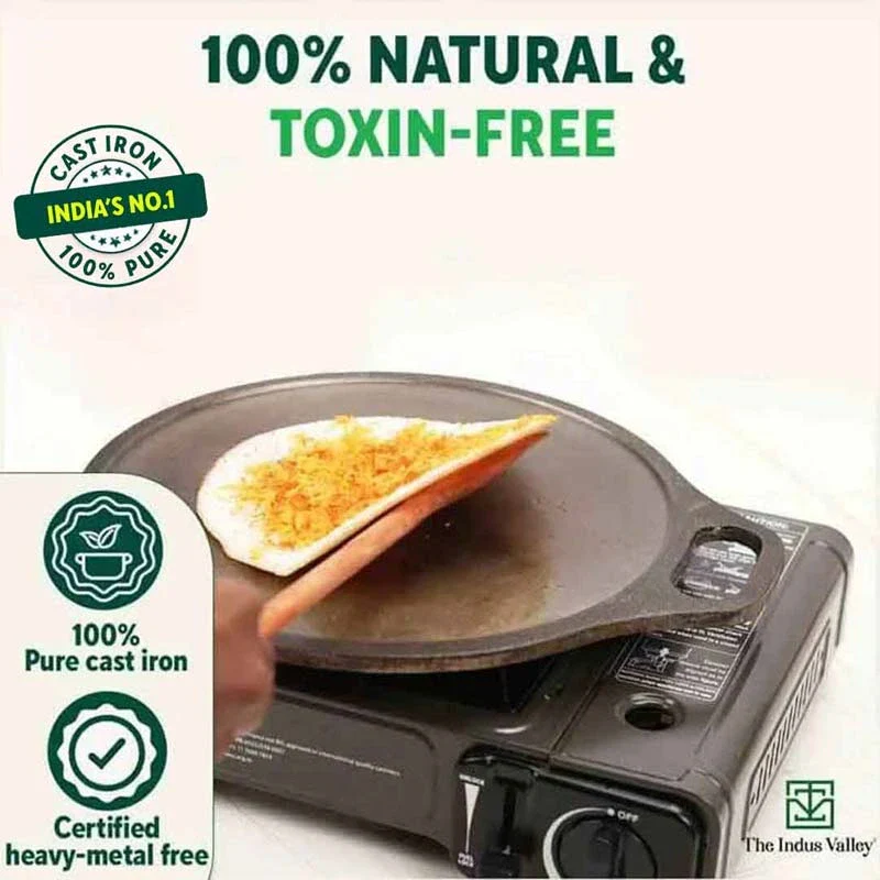 Super Smooth Cast Iron Set: (25.4cm)Frypan+ (25.4cm)Kadai+ (30.5cm)Tawa, Kitchen set for Home, Naturally Nonstick, 100% Pure,Toxin-free, Free 400 Tadka Pan - Image 5