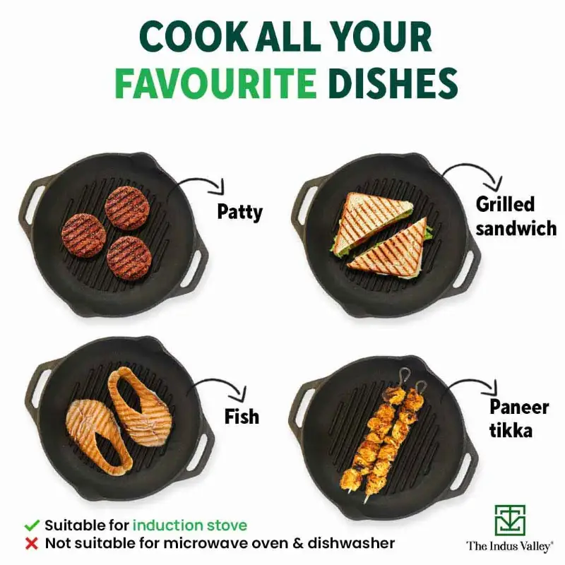 CASTrong Cast Iron Grill Pan 27cm, Round,Pre-seasoned, 100% Pure, Toxin-free, Induction - Image 11