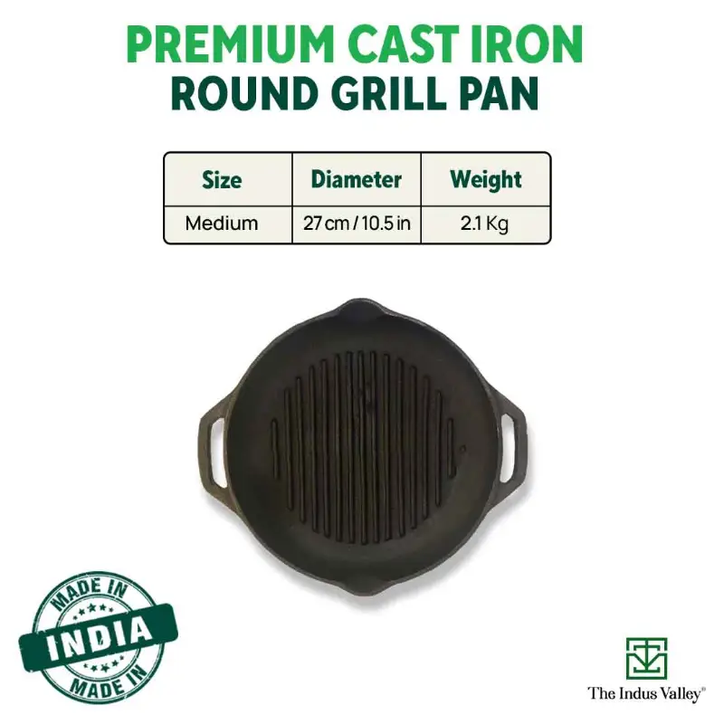 CASTrong Cast Iron Grill Pan 27cm, Round,Pre-seasoned, 100% Pure, Toxin-free, Induction - Image 3