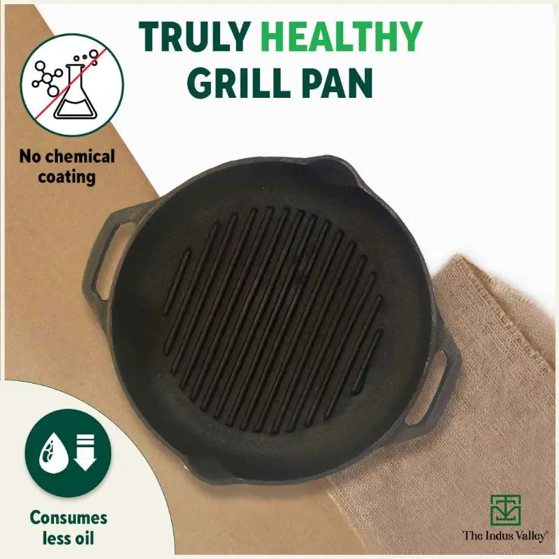 CASTrong Cast Iron Grill Pan 27cm, Round,Pre-seasoned, 100% Pure, Toxin-free, Induction - Image 4