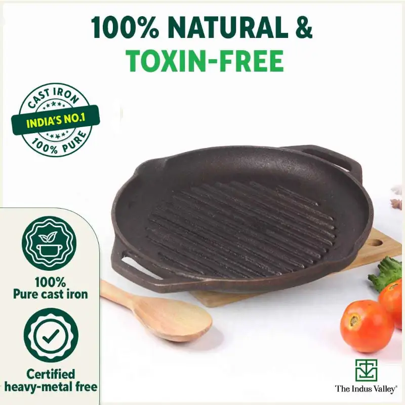 CASTrong Cast Iron Grill Pan 27cm, Round,Pre-seasoned, 100% Pure, Toxin-free, Induction - Image 5