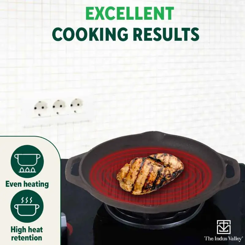 CASTrong Cast Iron Grill Pan 27cm, Round,Pre-seasoned, 100% Pure, Toxin-free, Induction - Image 7