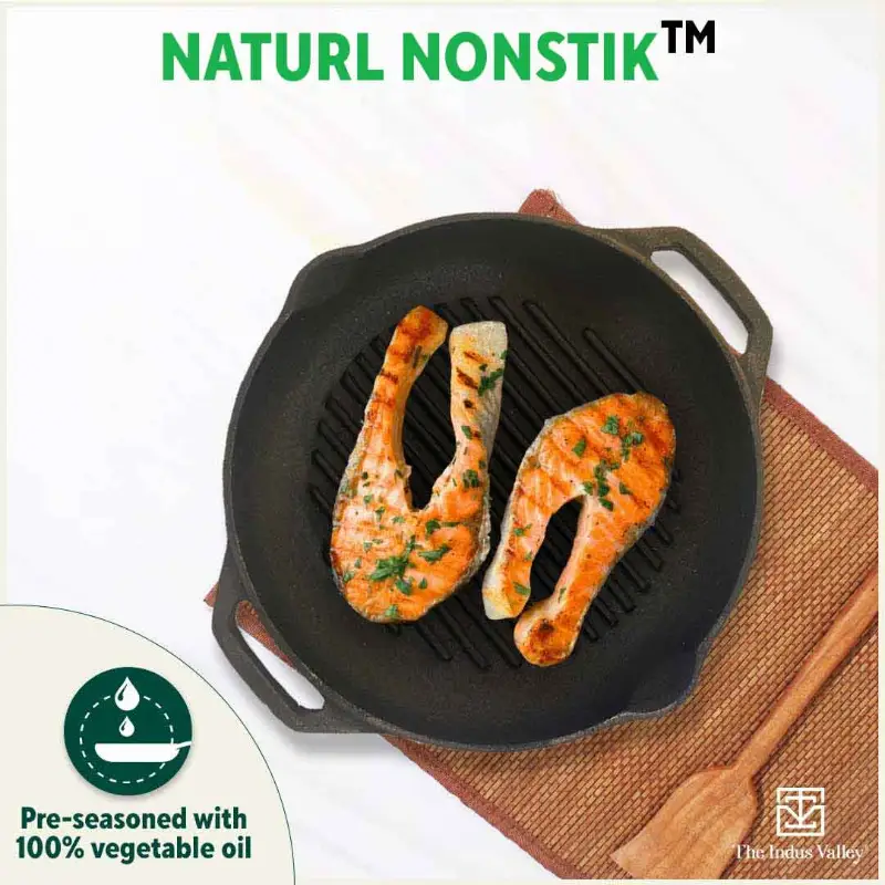 CASTrong Cast Iron Grill Pan 27cm, Round,Pre-seasoned, 100% Pure, Toxin-free, Induction - Image 8