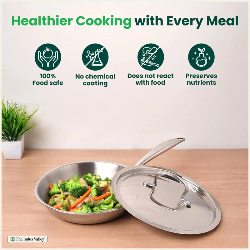 Premium Quality Tri-ply Stainless Steel Fry Pan with Lid 1/1.5 L, 3 Layer Thick Body, 100% Toxin-free, Non-stick, Induction & Gas - Image 3