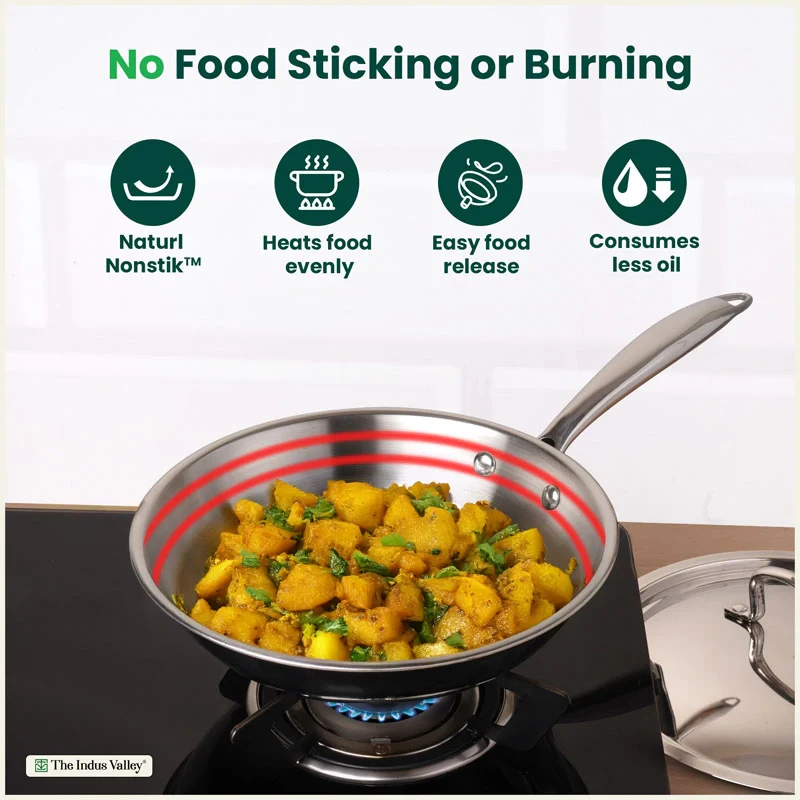 Premium Quality Tri-ply Stainless Steel Fry Pan with Lid 1/1.5 L, 3 Layer Thick Body, 100% Toxin-free, Non-stick, Induction & Gas - Image 5