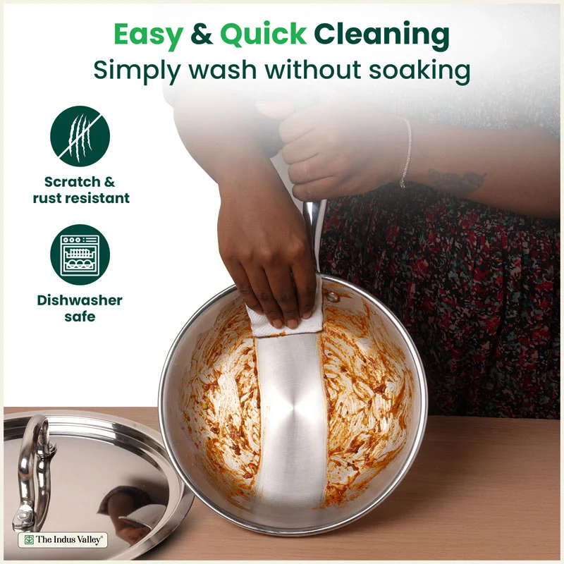 Premium Quality Tri-ply Stainless Steel Fry Pan with Lid 1/1.5 L, 3 Layer Thick Body, 100% Toxin-free, Non-stick, Induction & Gas - Image 7