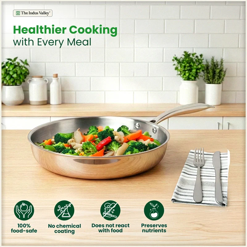Tri-ply Stainless Steel Fry Pan, 3 Layer Thick Body, Premium Quality, 100% Toxin-free, Non-stick, Induction & Gas 20/22/24/26 cm - Image 4