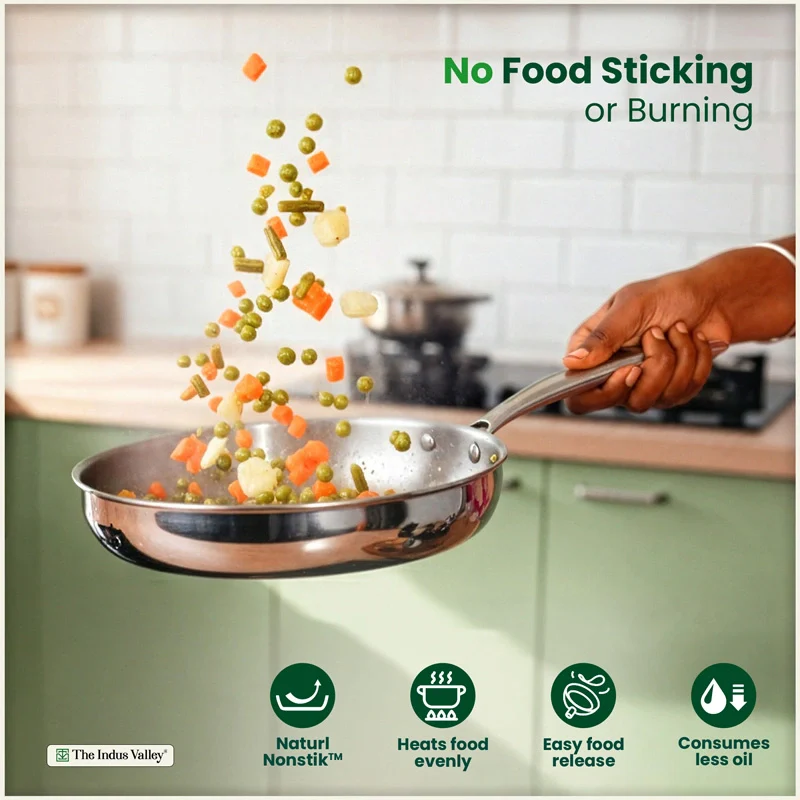 Tri-ply Stainless Steel Fry Pan, 3 Layer Thick Body, Premium Quality, 100% Toxin-free, Non-stick, Induction & Gas 20/22/24/26 cm - Image 6