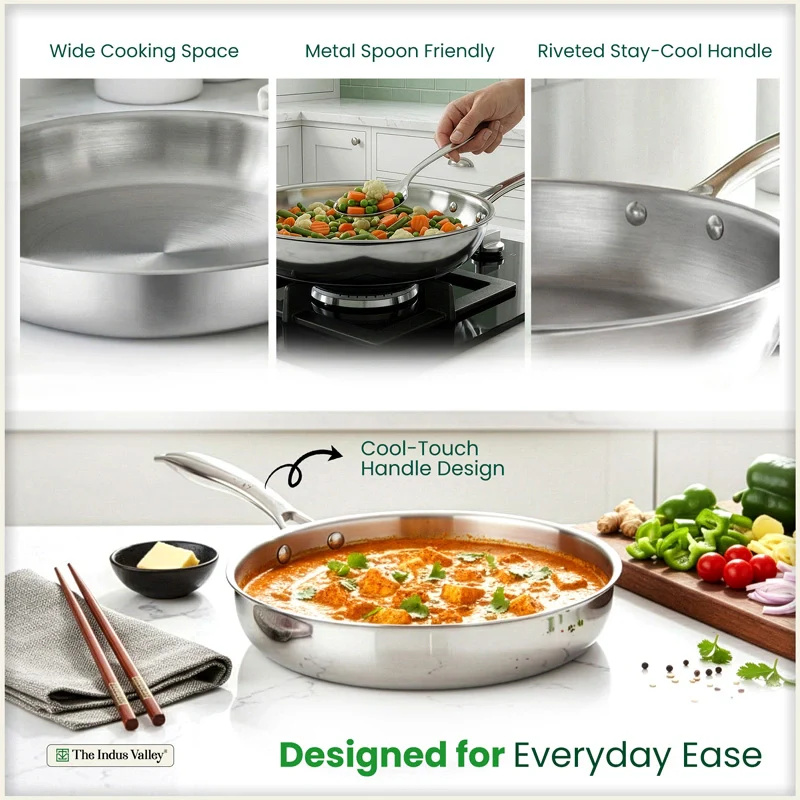 Tri-ply Stainless Steel Fry Pan, 3 Layer Thick Body, Premium Quality, 100% Toxin-free, Non-stick, Induction & Gas 20/22/24/26 cm - Image 8