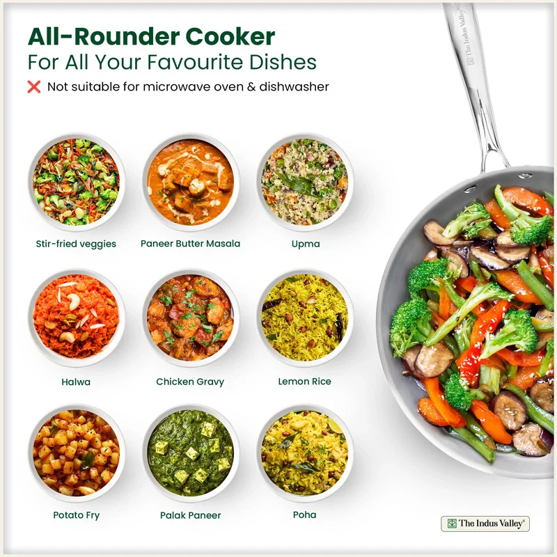 Tri-ply Stainless Steel Fry Pan, 3 Layer Thick Body, Premium Quality, 100% Toxin-free, Non-stick, Induction & Gas 20/22/24/26 cm - Image 9