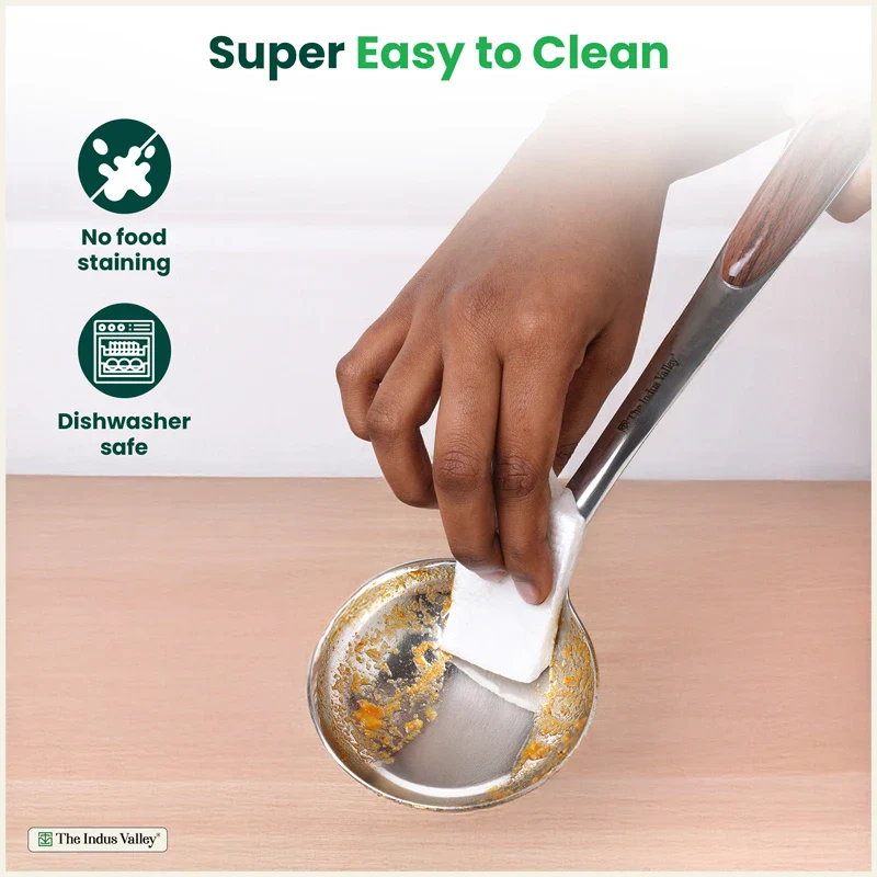 Premium Stainless Steel Ladle Set with Woody Handle Set of 4 | Solid Spoon, Slotted Turner, Skimmer & Ladle | Heat-Resistant, 100% Food-Safe, Rust-Free, Easy to Clean - Image 8