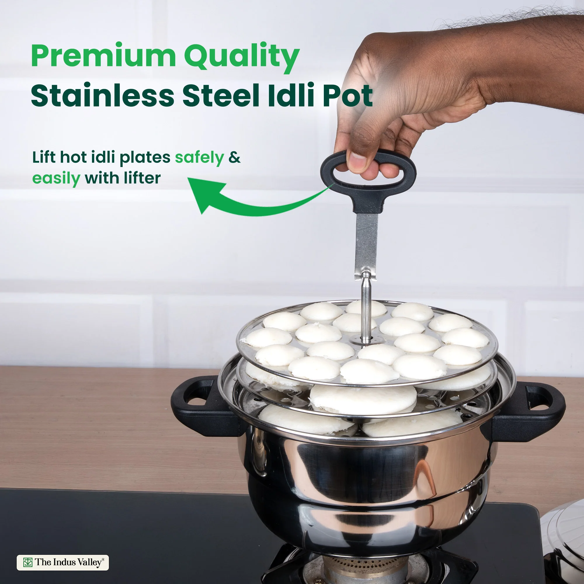 Premium Stainless Steel idlipot regular with mini idli plates-(3+1) Idli/ Momo Maker/ Veg Steaming Set, Tri-ply Induction Bottom, 4 Plates - Image 3