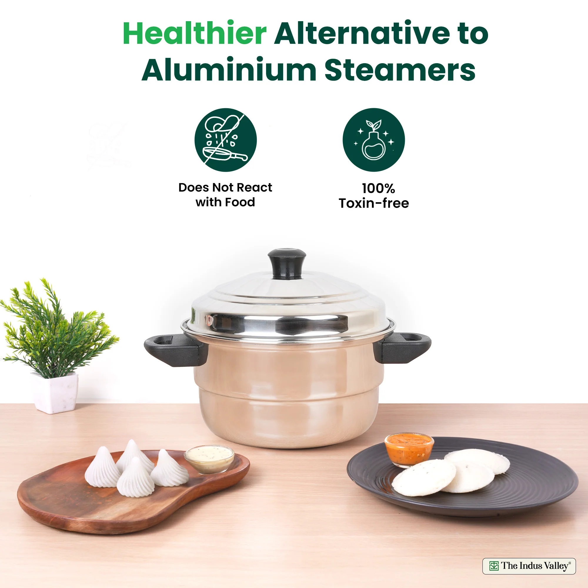 Premium Stainless Steel idlipot regular with mini idli plates-(3+1) Idli/ Momo Maker/ Veg Steaming Set, Tri-ply Induction Bottom, 4 Plates - Image 5