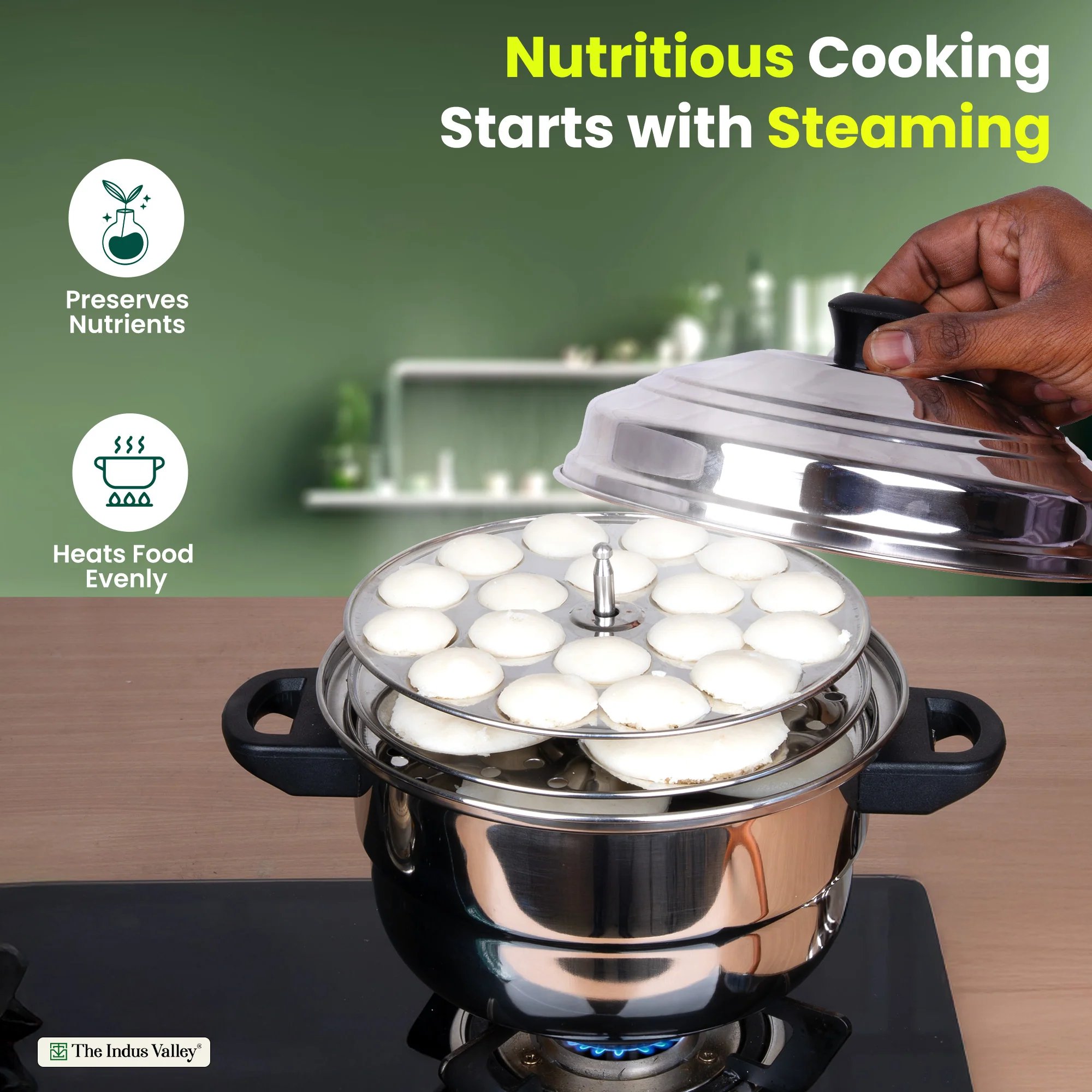 Premium Stainless Steel idlipot regular with mini idli plates-(3+1) Idli/ Momo Maker/ Veg Steaming Set, Tri-ply Induction Bottom, 4 Plates - Image 6