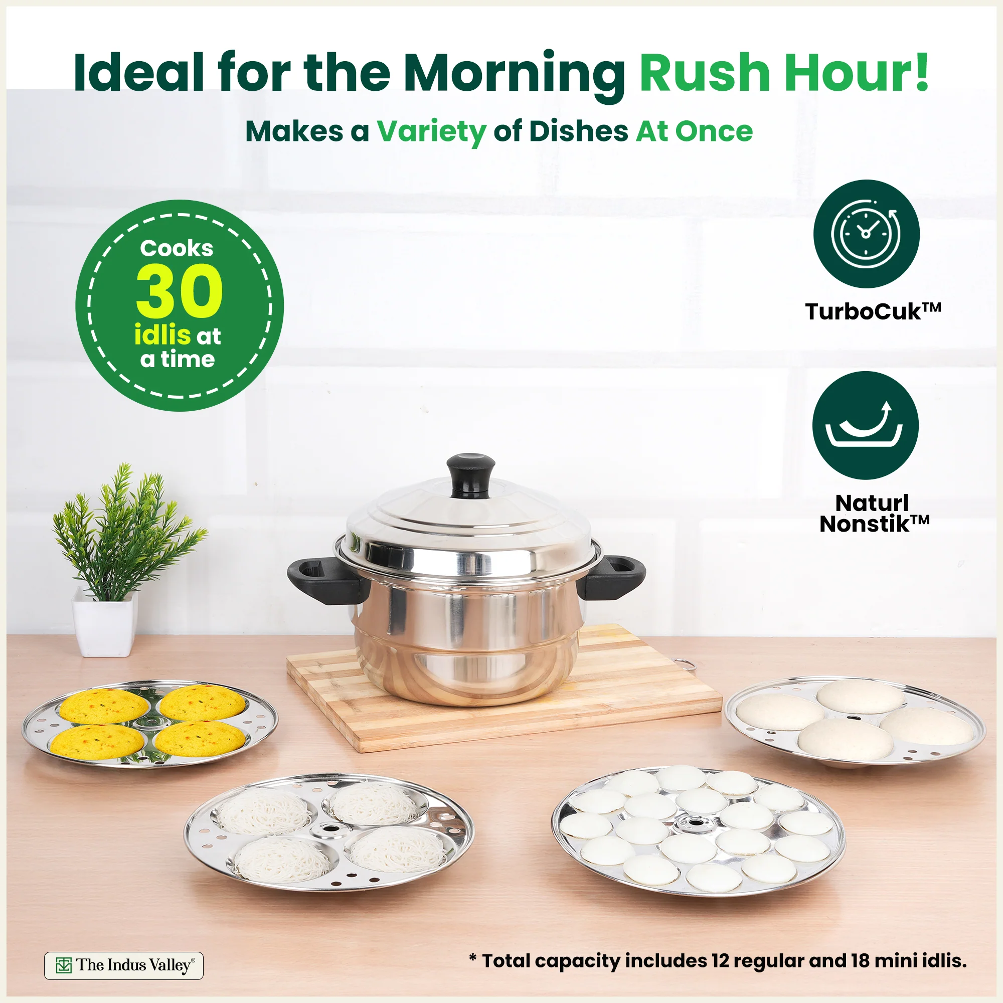 Premium Stainless Steel idlipot regular with mini idli plates-(3+1) Idli/ Momo Maker/ Veg Steaming Set, Tri-ply Induction Bottom, 4 Plates - Image 7