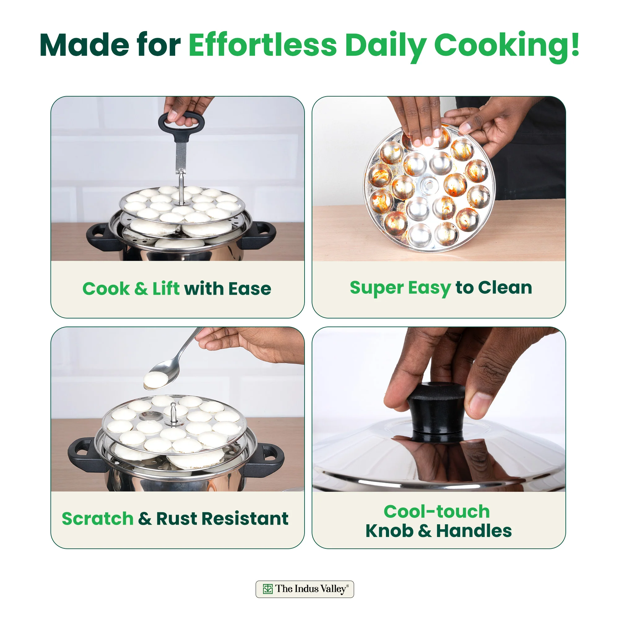 Premium Stainless Steel idlipot regular with mini idli plates-(3+1) Idli/ Momo Maker/ Veg Steaming Set, Tri-ply Induction Bottom, 4 Plates - Image 8