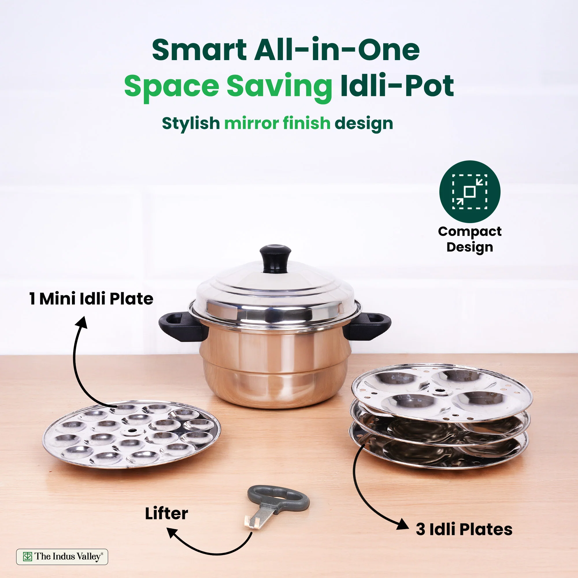 Premium Stainless Steel idlipot regular with mini idli plates-(3+1) Idli/ Momo Maker/ Veg Steaming Set, Tri-ply Induction Bottom, 4 Plates - Image 9